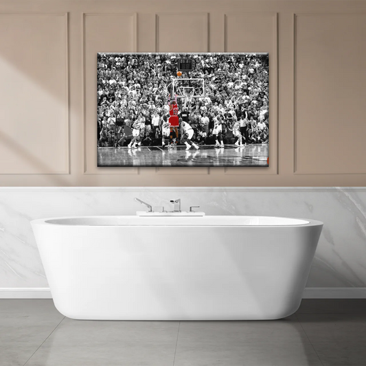 Basketball Superstar Jordan Nice Shot In Red Selective Coloring Photo Canvas