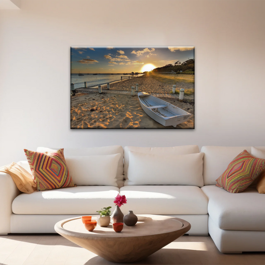 Boats Docked at The Beach at Sunset Canvas Prints From Photos