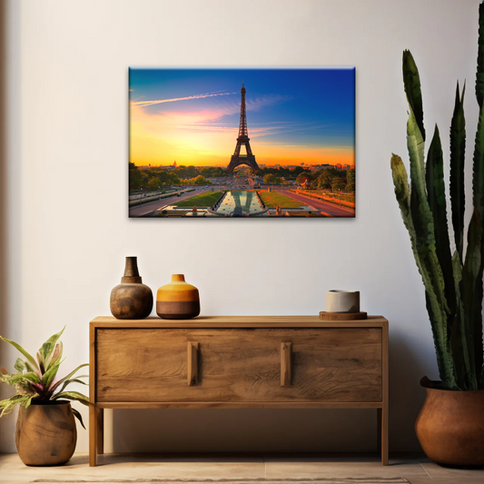 Sunset of Eiffel Tower in Paris France Canvas Print