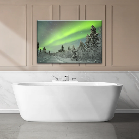 Green Aurora Phenomenon In Freezing Winter Photo Prints Canvas
