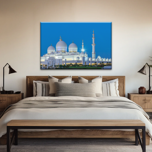 Abu Dhabi Sheikh Zayed Mosque View At Night Print Art Canvas