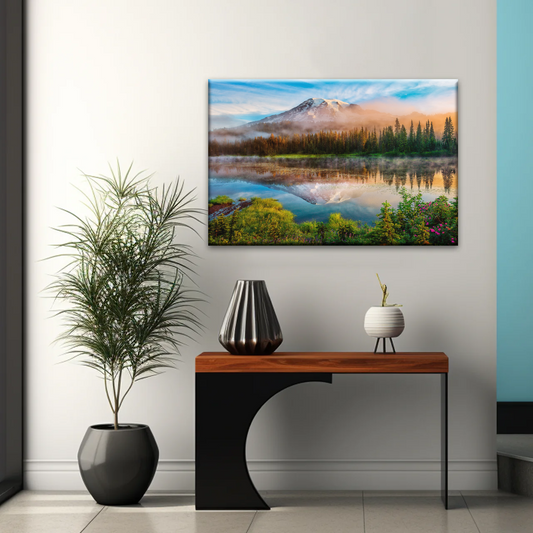 Spring Sunrise Landscape Of Mount Rainier And Bench Lake National Park Washington USA Wall Art