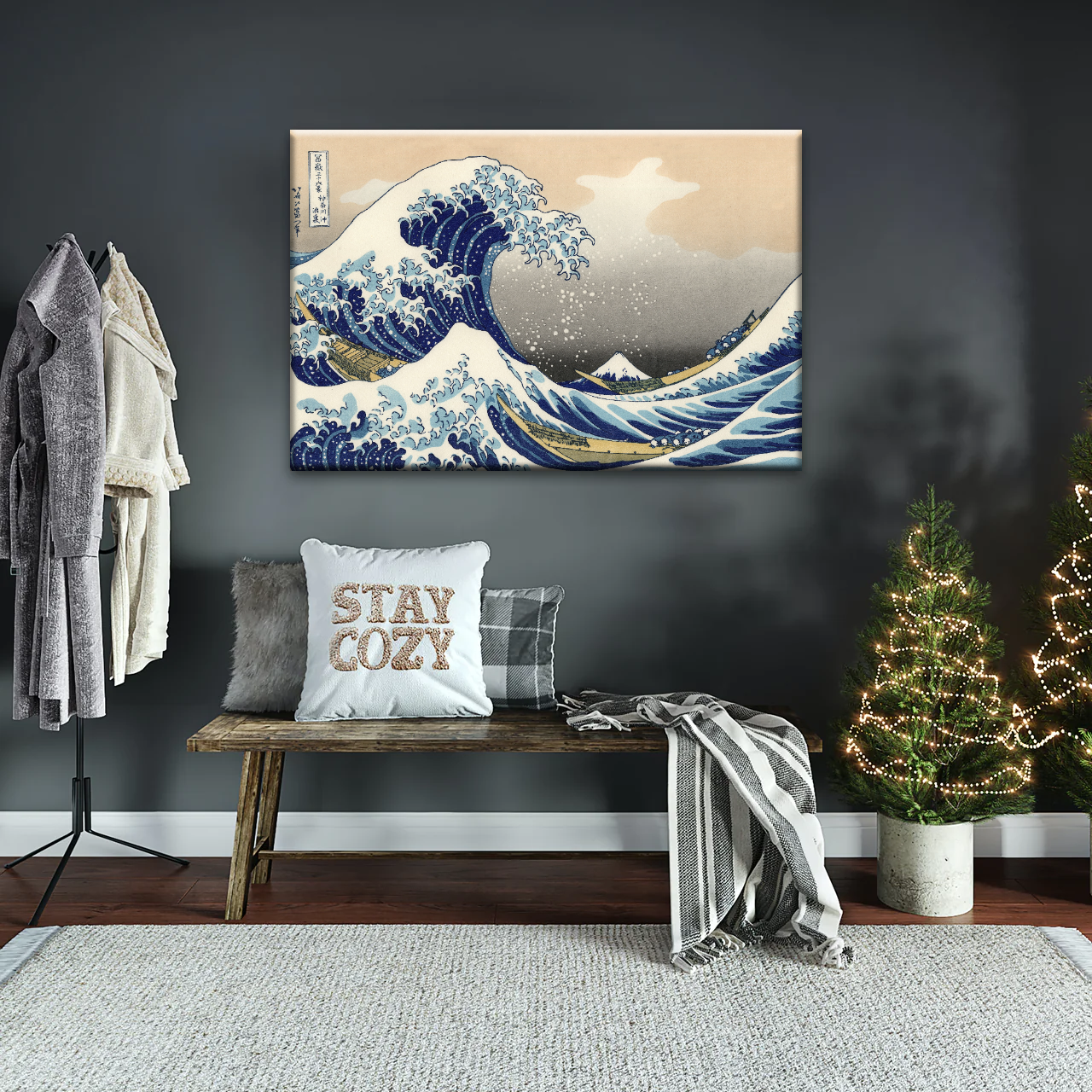Retro style The Great Wave Off Kanagawa Canvas Prints