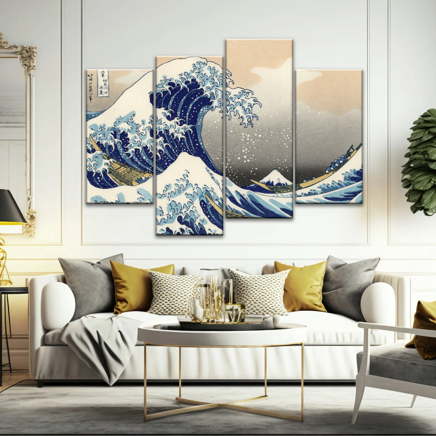 Retro style The Great Wave Off Kanagawa Canvas Prints