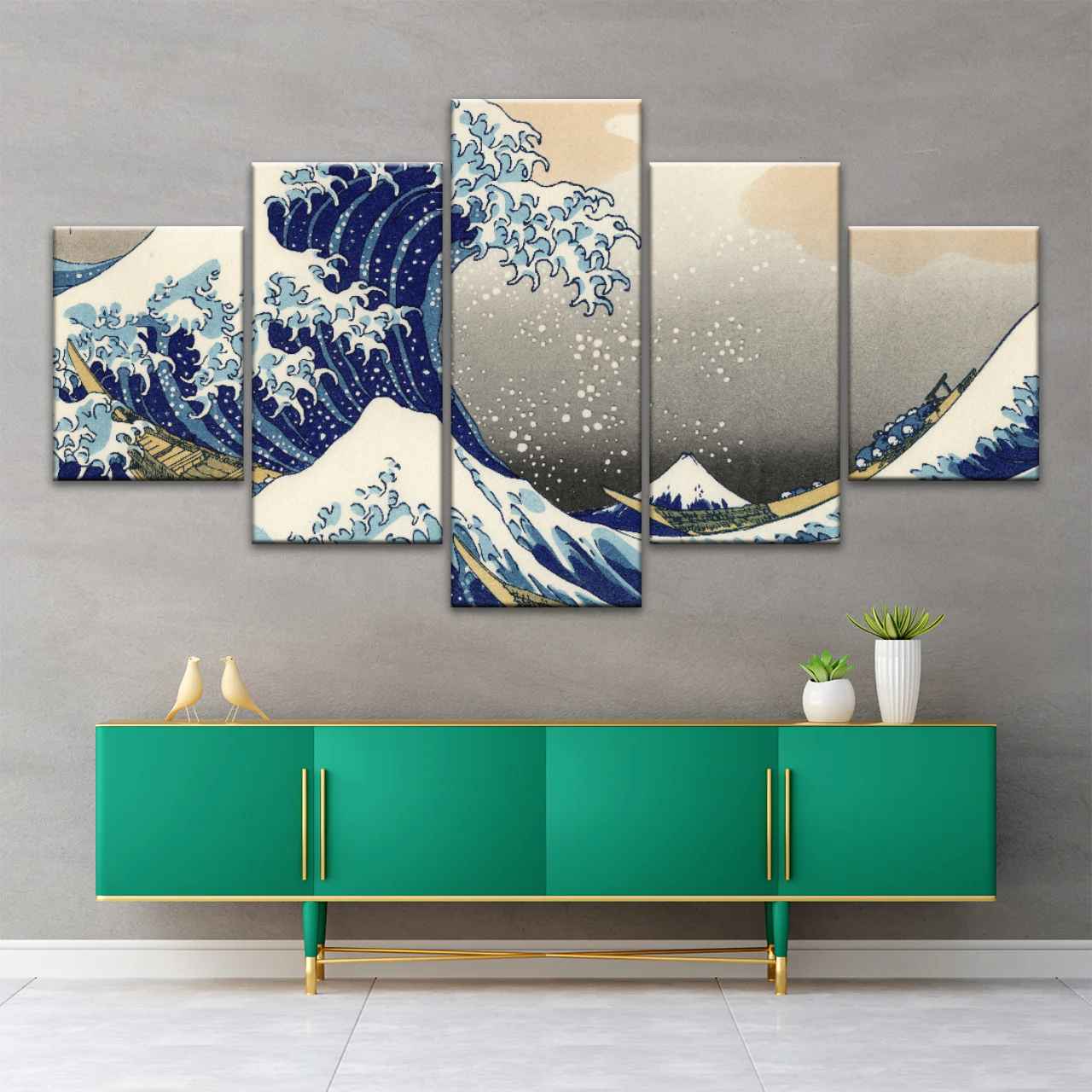 Retro style The Great Wave Off Kanagawa Canvas Prints