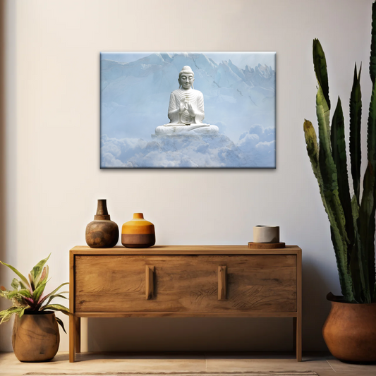 Sculpture of Sakyamuni Buddha Under the Snow-capped Mountains Wall Art