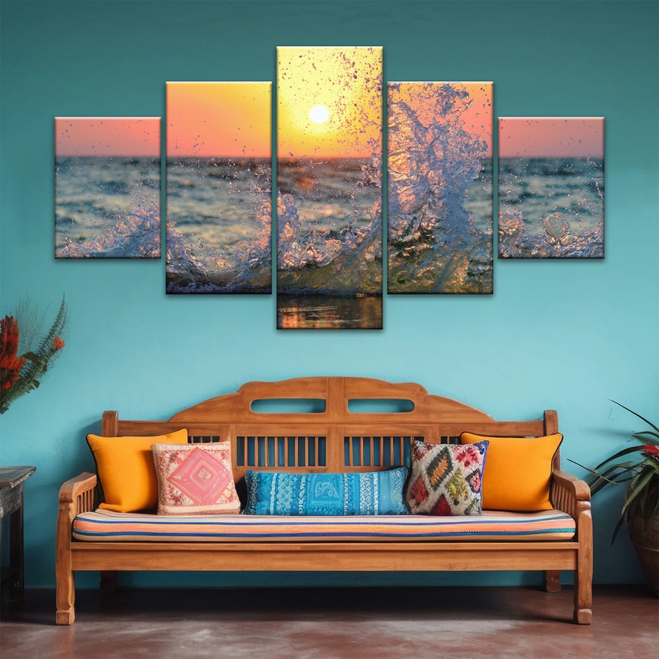 Sea Waves Splashing at Sunset Canvas Photo Prints