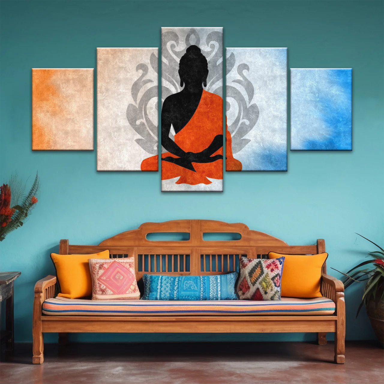 Silhouette Of Sitting Buddha Meditating With Lotus Background Canvas Photos