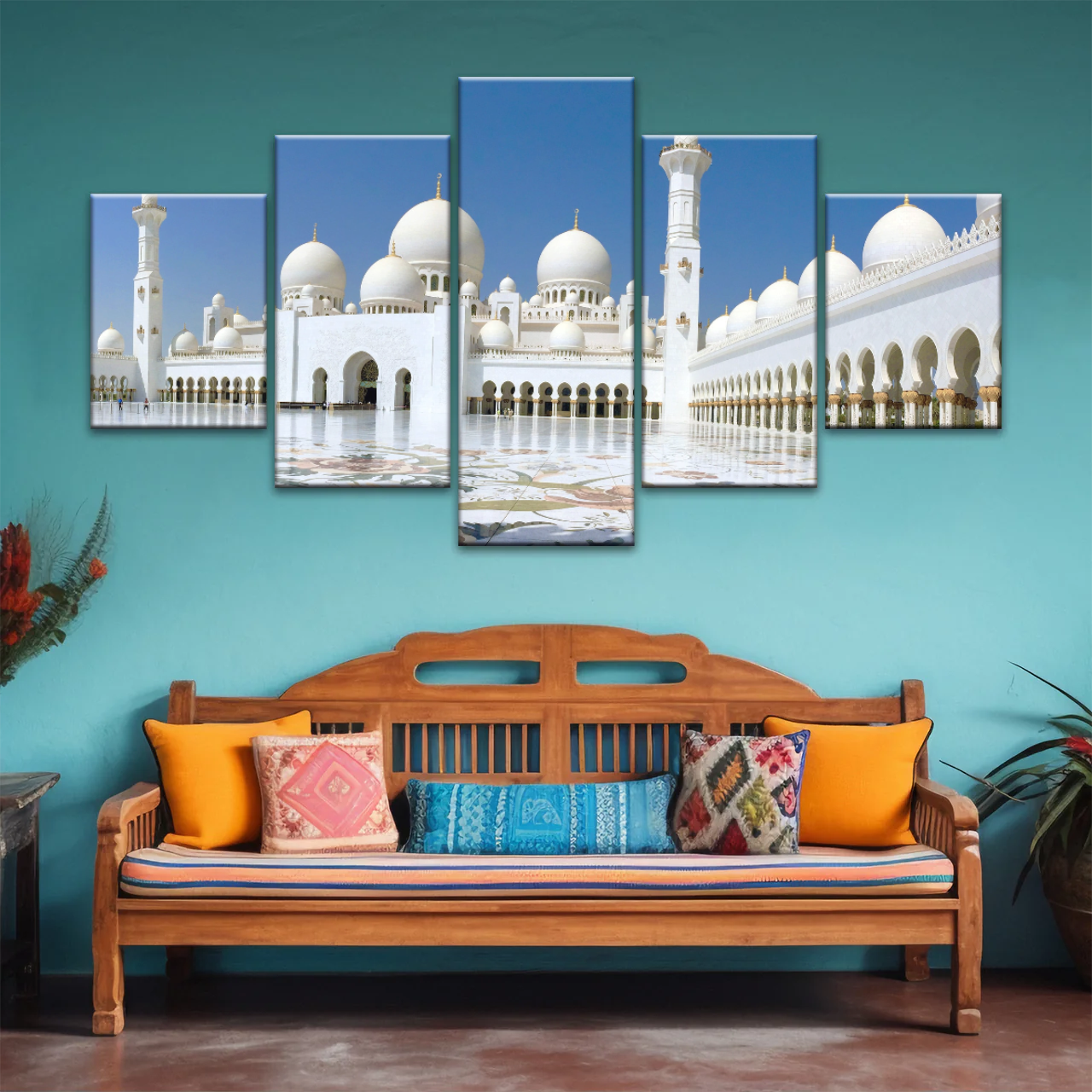 Abu Dhabi Islamic Architecture White Mosque Under Sunlight Wall Art