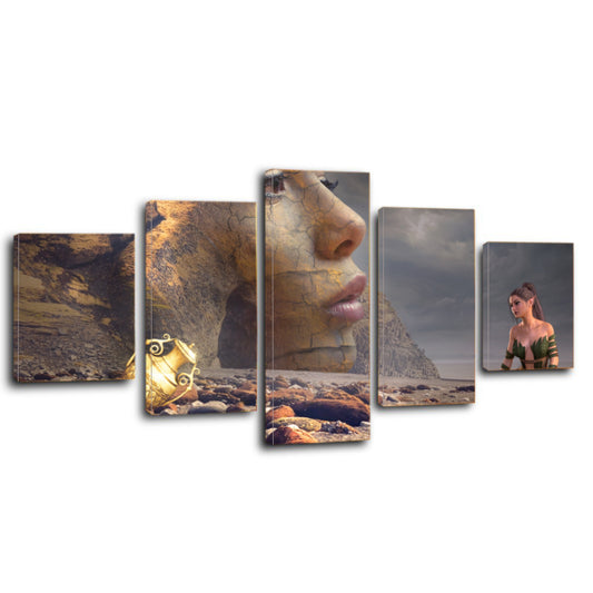 Mystical Beach Woman Fantasy Rock Treasure Vase Canvas Prints Wall Art Home Decor - Canvas Print Sale