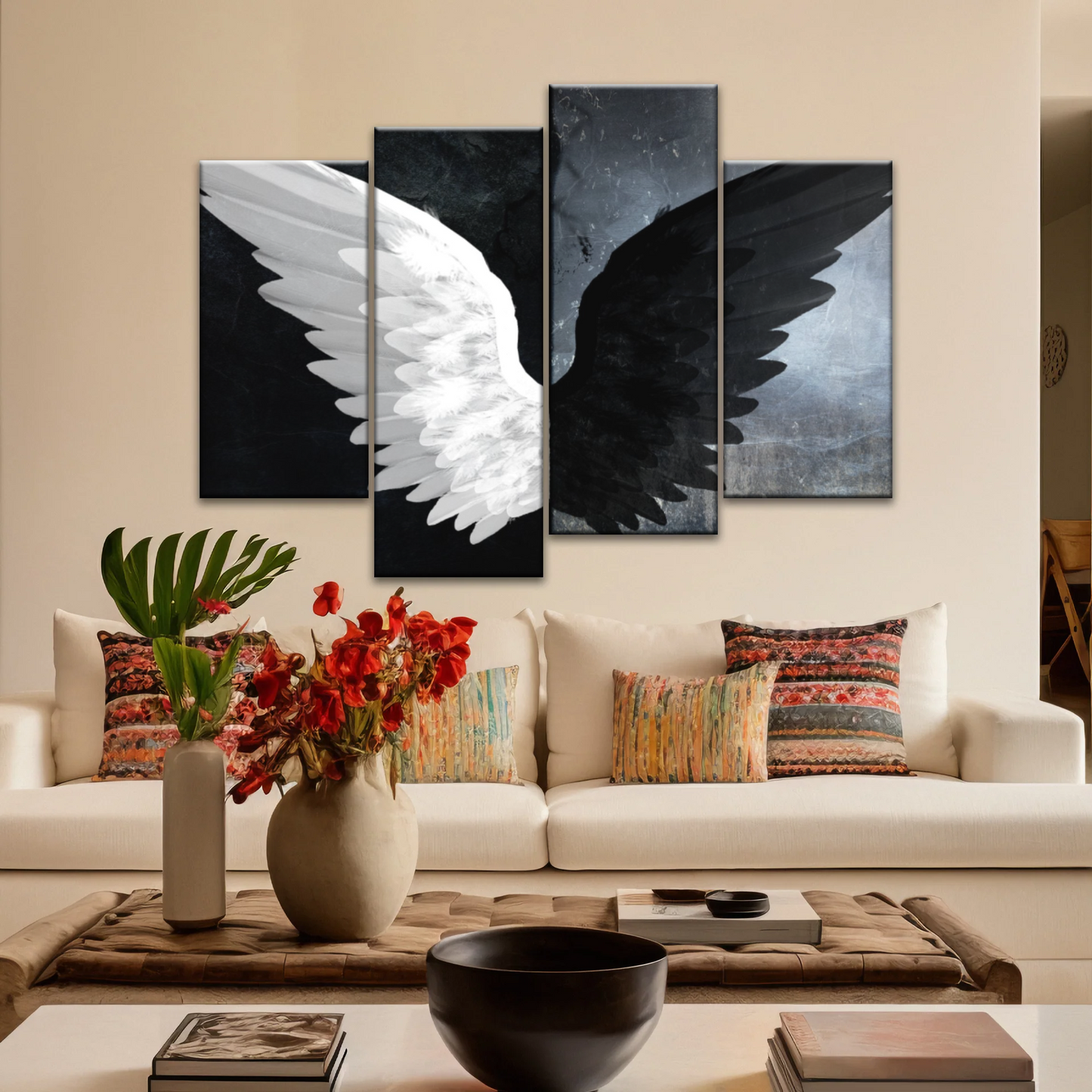 Black & White Angel Wings Photo Canvas Prints