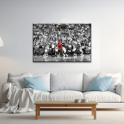 Basketball Superstar Jordan Nice Shot In Red Selective Coloring Photo Canvas