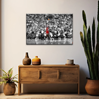 Basketball Superstar Jordan Nice Shot In Red Selective Coloring Photo Canvas