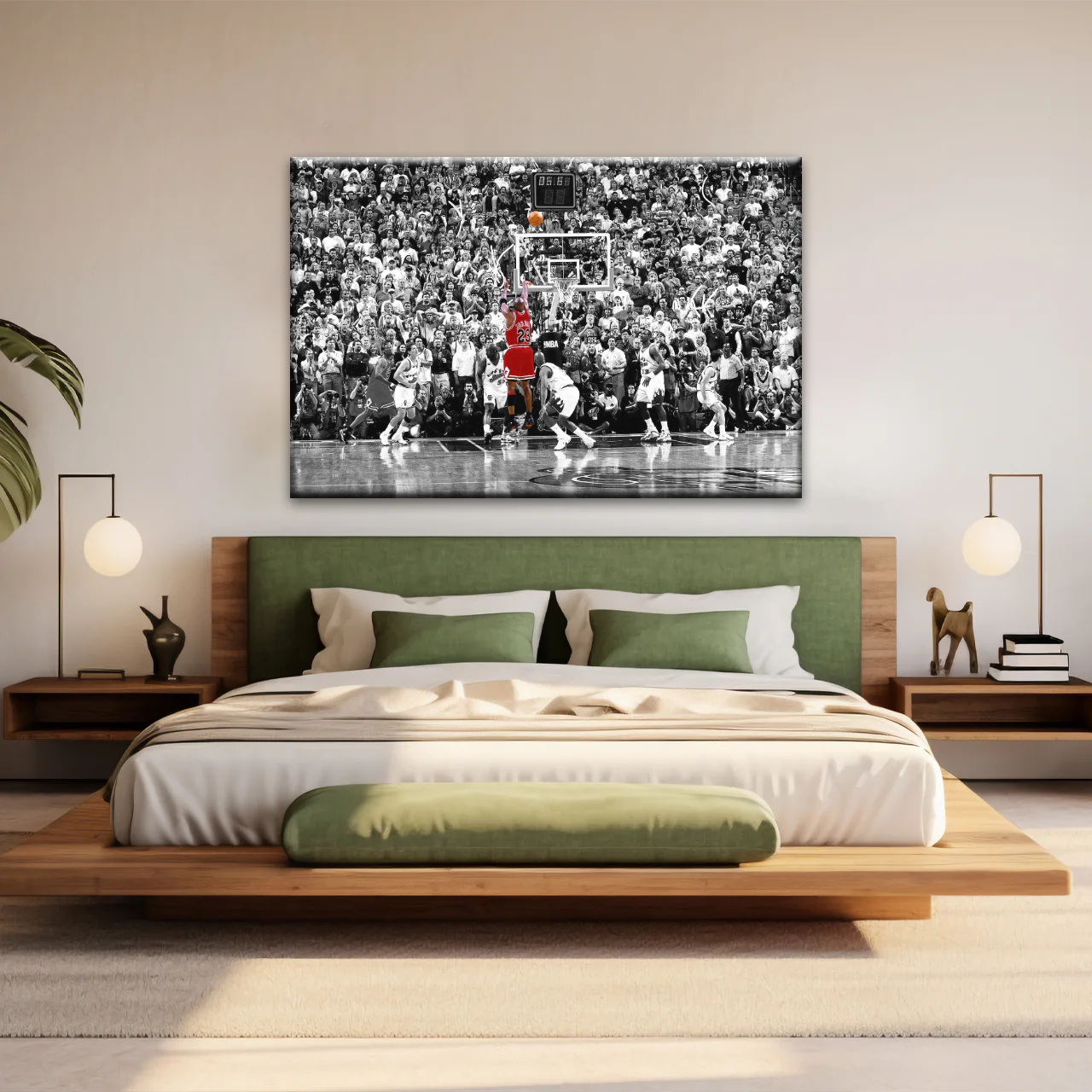 Basketball Superstar Jordan Nice Shot In Red Selective Coloring Photo Canvas