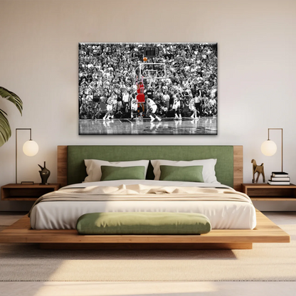 Basketball Superstar Jordan Nice Shot In Red Selective Coloring Photo Canvas