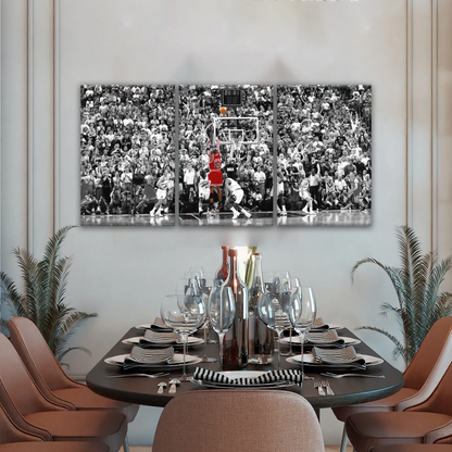 Basketball Superstar Jordan Nice Shot In Red Selective Coloring Photo Canvas