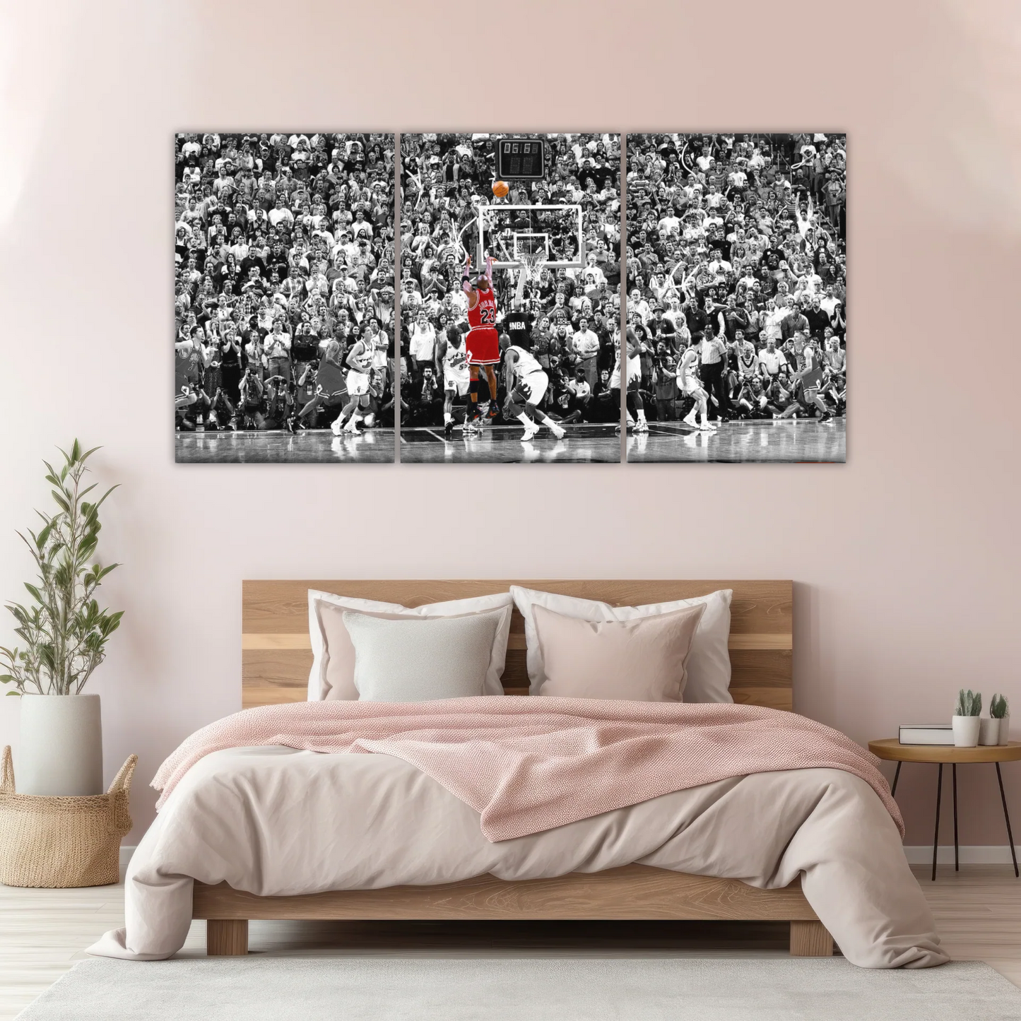 Basketball Superstar Jordan Nice Shot In Red Selective Coloring Photo Canvas