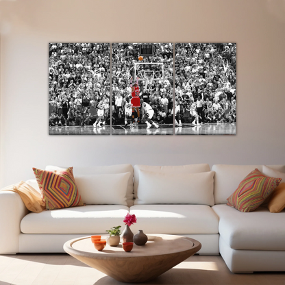 Basketball Superstar Jordan Nice Shot In Red Selective Coloring Photo Canvas