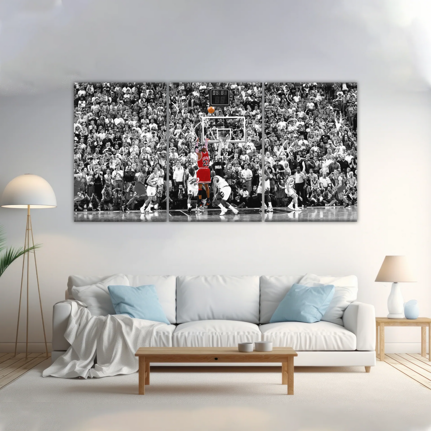 Basketball Superstar Jordan Nice Shot In Red Selective Coloring Photo Canvas