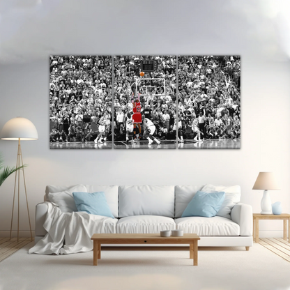 Basketball Superstar Jordan Nice Shot In Red Selective Coloring Photo Canvas