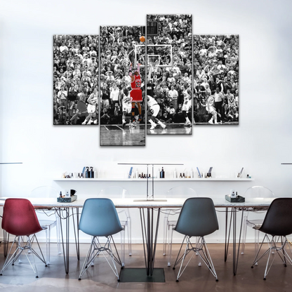 Basketball Superstar Jordan Nice Shot In Red Selective Coloring Photo Canvas