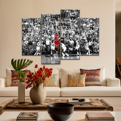 Basketball Superstar Jordan Nice Shot In Red Selective Coloring Photo Canvas