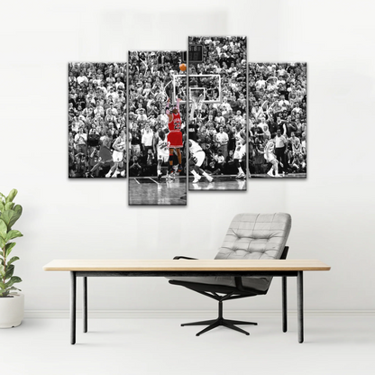 Basketball Superstar Jordan Nice Shot In Red Selective Coloring Photo Canvas