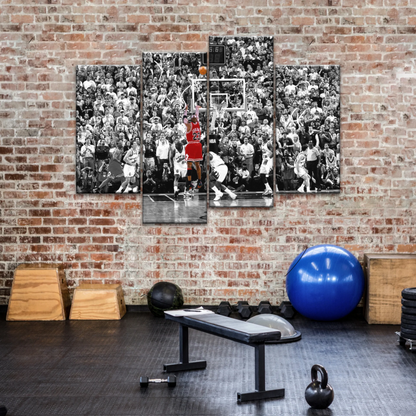 Basketball Superstar Jordan Nice Shot In Red Selective Coloring Photo Canvas