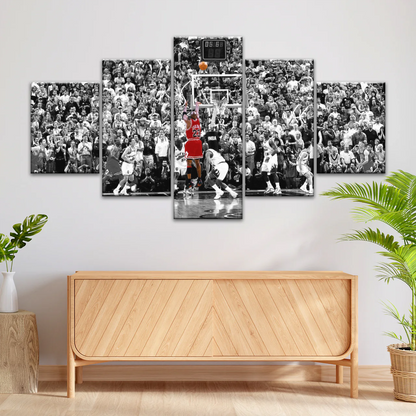 Basketball Superstar Jordan Nice Shot In Red Selective Coloring Photo Canvas