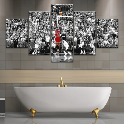 Basketball Superstar Jordan Nice Shot In Red Selective Coloring Photo Canvas