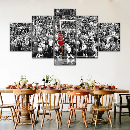 Basketball Superstar Jordan Nice Shot In Red Selective Coloring Photo Canvas