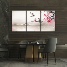 Load image into Gallery viewer, Birds On The Blooming Cherry Tree And Hazy Bridge Art Canvas Prints