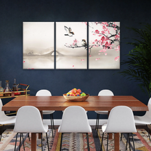 Load image into Gallery viewer, Birds On The Blooming Cherry Tree And Hazy Bridge Art Canvas Prints