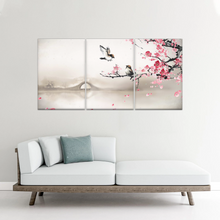 Load image into Gallery viewer, Birds On The Blooming Cherry Tree And Hazy Bridge Art Canvas Prints