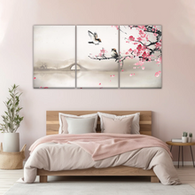 Load image into Gallery viewer, Birds On The Blooming Cherry Tree And Hazy Bridge Art Canvas Prints