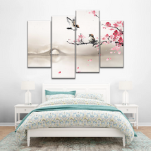 Load image into Gallery viewer, Birds On The Blooming Cherry Tree And Hazy Bridge Art Canvas Prints