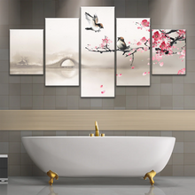 Load image into Gallery viewer, Birds On The Blooming Cherry Tree And Hazy Bridge Art Canvas Prints