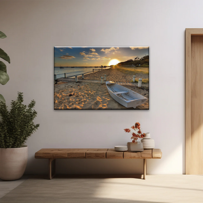 Boats Docked at The Beach at Sunset Canvas Prints From Photos