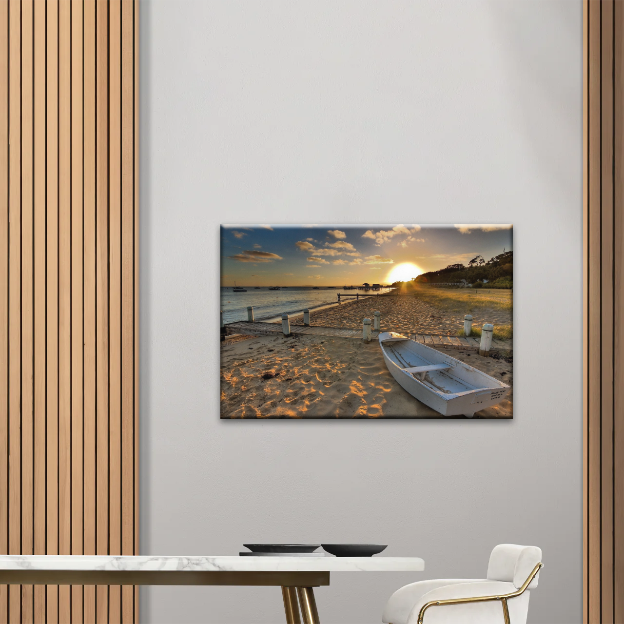 Boats Docked at The Beach at Sunset Canvas Prints From Photos