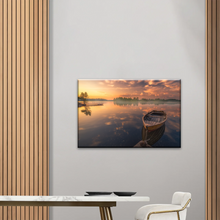 Load image into Gallery viewer, Sunset Reflection Boat In Peaceful Lake Ringerike Norway Picture Canvas Prints