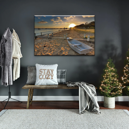 Boats Docked at The Beach at Sunset Canvas Prints From Photos