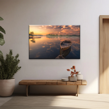 Load image into Gallery viewer, Sunset Reflection Boat In Peaceful Lake Ringerike Norway Picture Canvas Prints