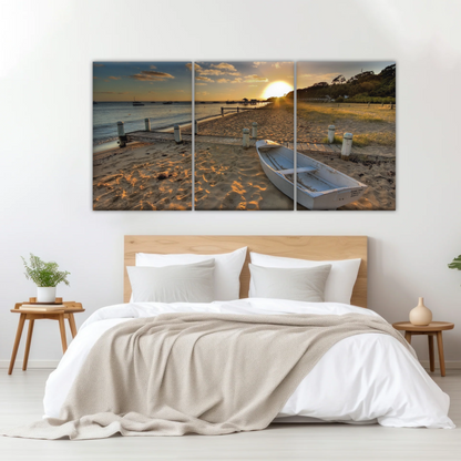 Boats Docked at The Beach at Sunset Canvas Prints From Photos