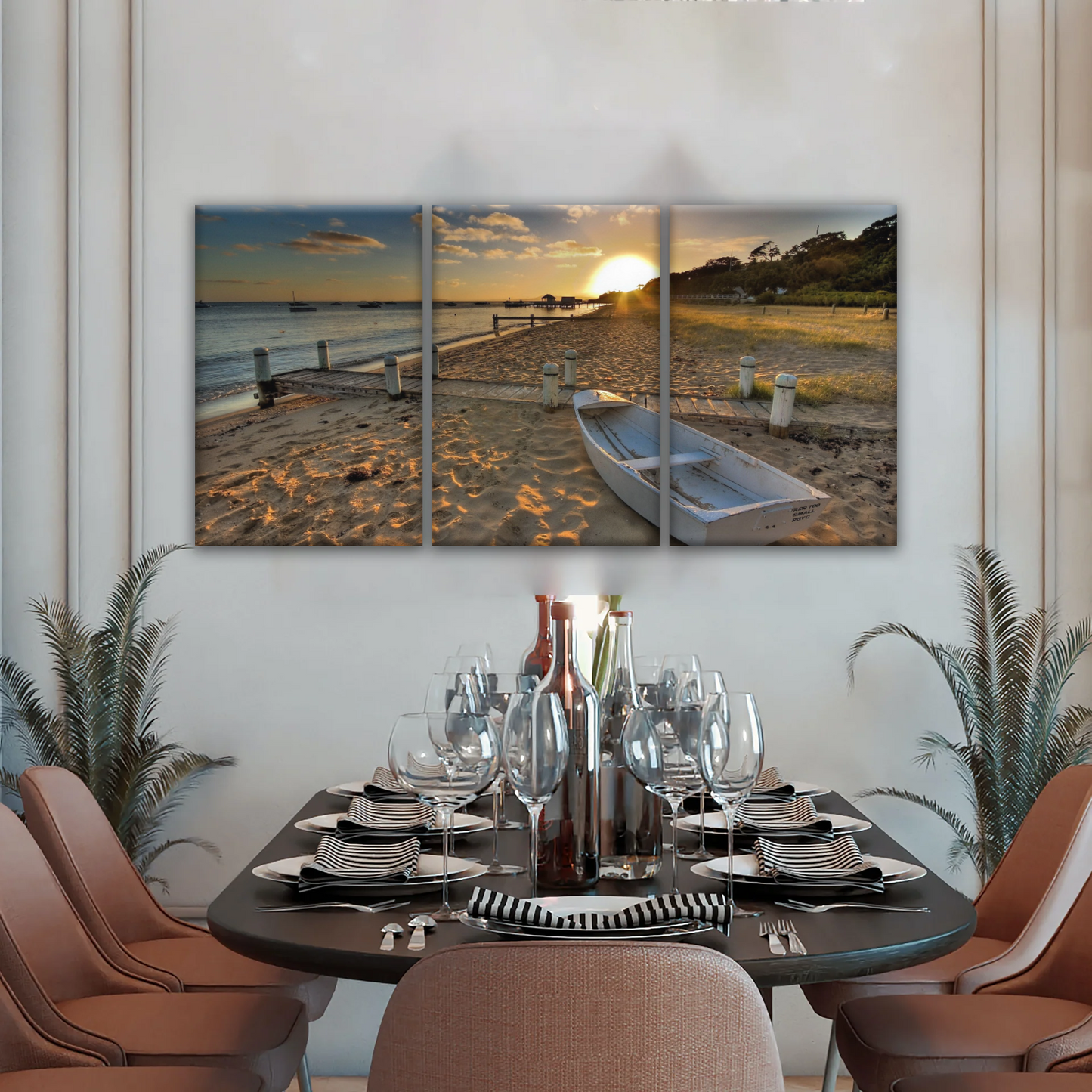 Boats Docked at The Beach at Sunset Canvas Prints From Photos