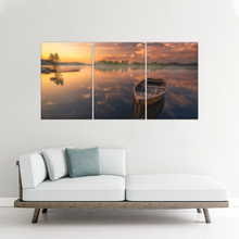 Load image into Gallery viewer, Sunset Reflection Boat In Peaceful Lake Ringerike Norway Picture Canvas Prints