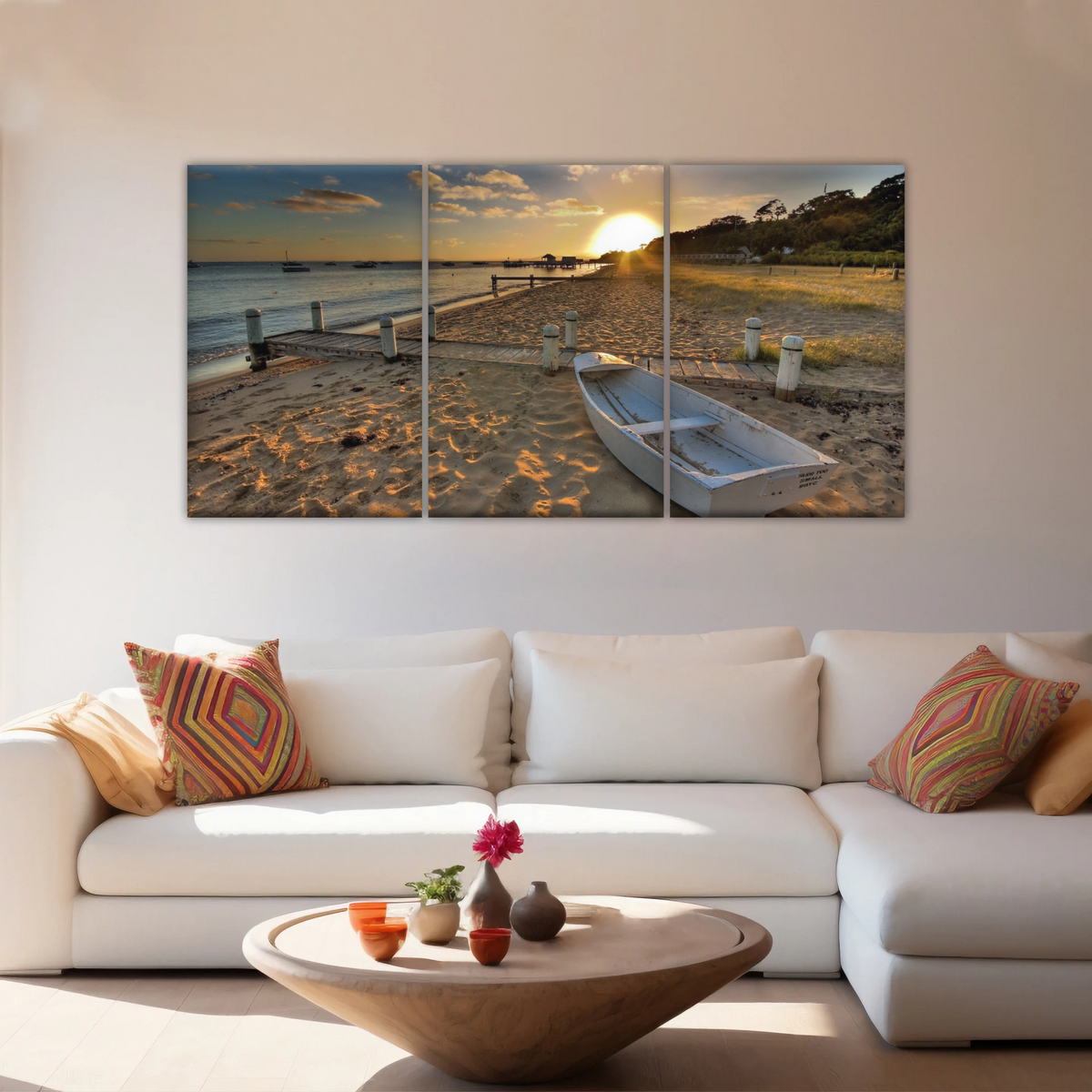 Boats Docked at The Beach at Sunset Canvas Prints From Photos - Personalised Canvas Art