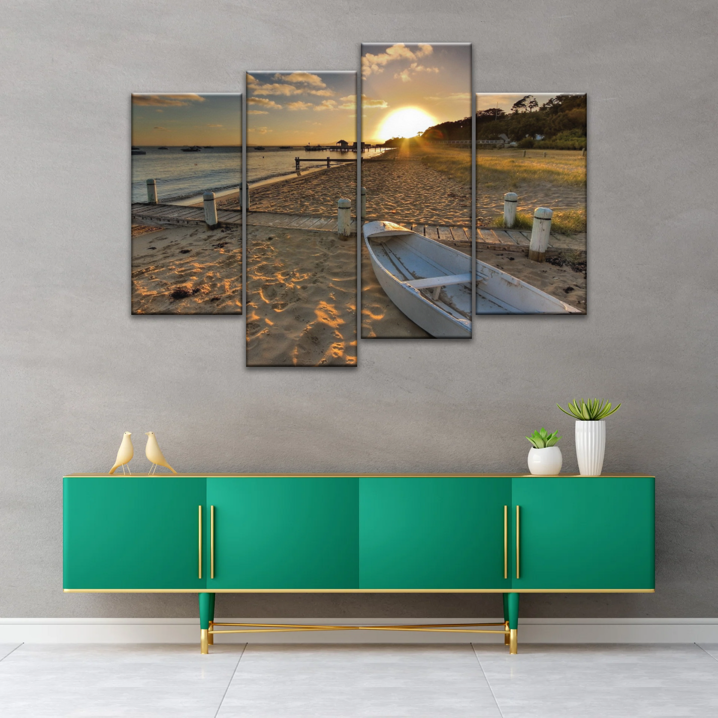 Boats Docked at The Beach at Sunset Canvas Prints From Photos