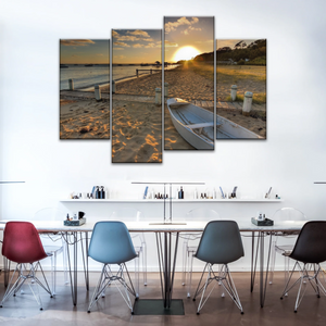Boats Docked at The Beach at Sunset Canvas Prints From Photos
