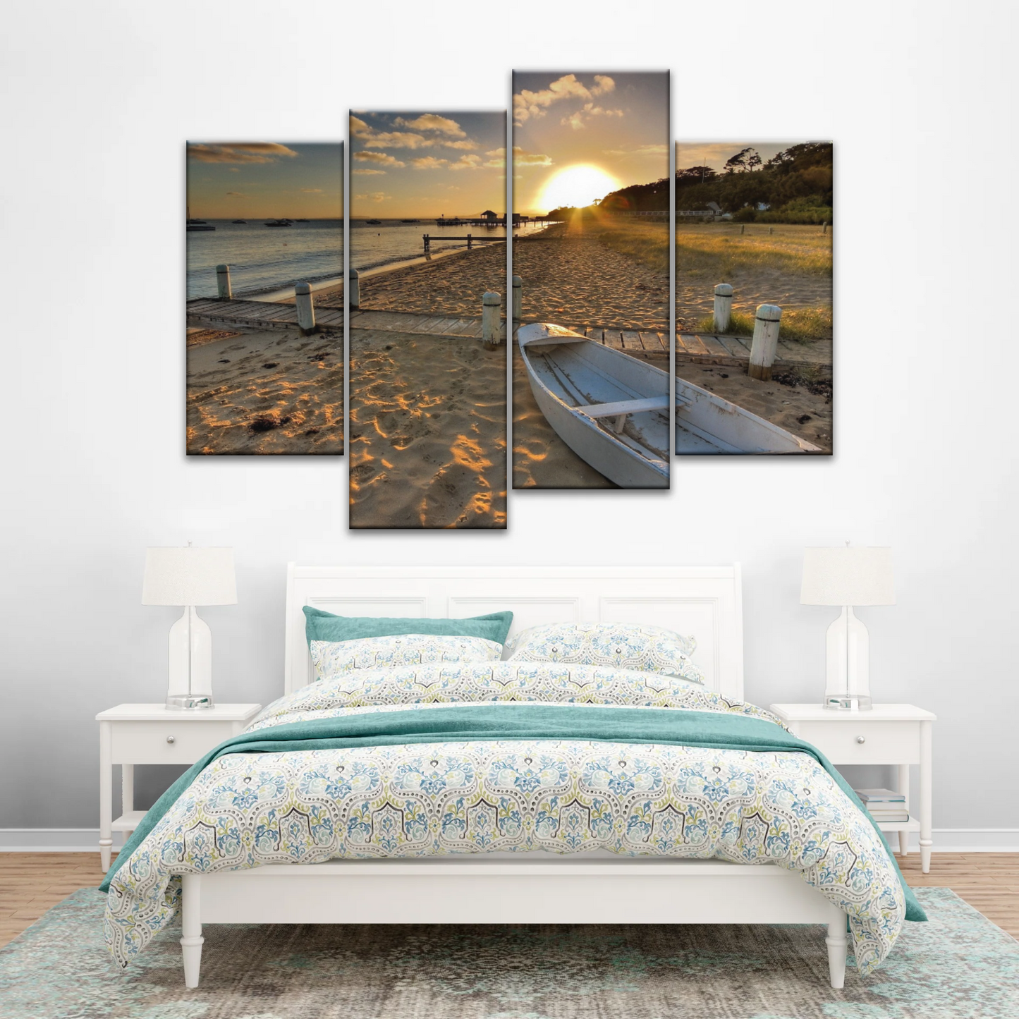 Boats Docked at The Beach at Sunset Canvas Prints From Photos