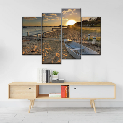 Boats Docked at The Beach at Sunset Canvas Prints From Photos